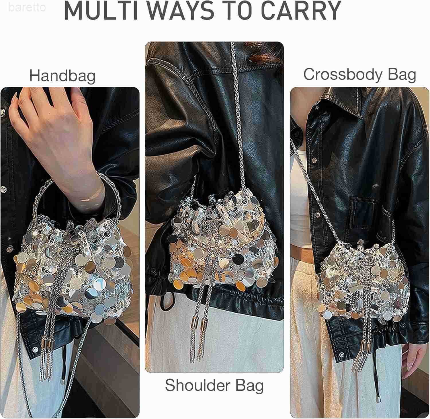 RhinestoneSequin Bucket Bag with Jewelry Set Women Silver Bling Evening Handbag Glitter Diamond Cell Phone Purse Z251017