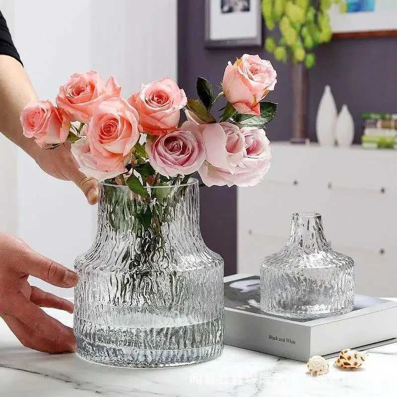 Glass Vase Glacier Texture Flower Vase Transparent Hydroponic Vase Living Room Decoration Terrarium Creative Home Decor C251017