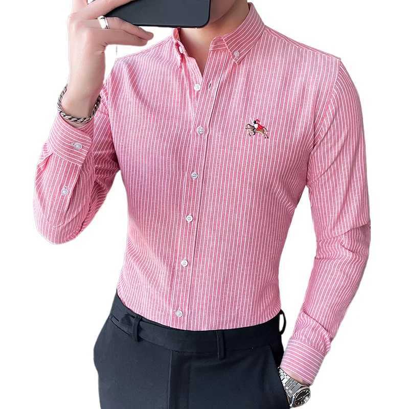 Blue Mens Single Breasted Buttoncollar Stripe Shirt Long Sleeve Fashion Fit Men Cotton Shirts Red Grey Large CamisaChemise J251017