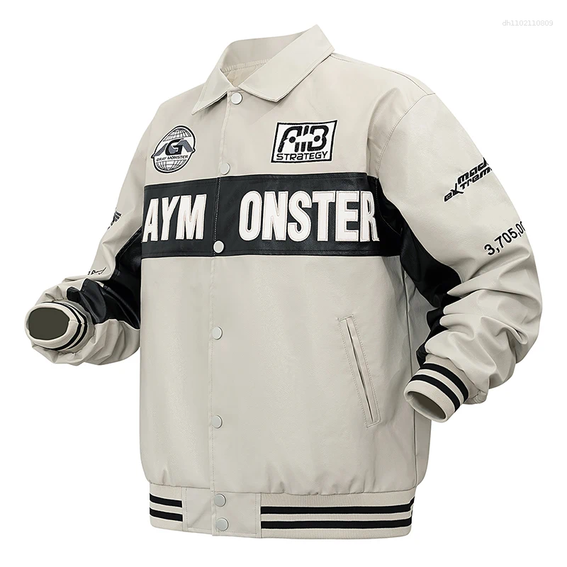 Men's Jackets Faux Leather embroidery Motorcycle Jacket Baseball Coats Autumn/Winter Varsity Imitatsleder In Outwear Windbreaker