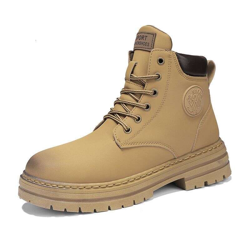 Outdoor Autumn Fashion Couple High Top Lace-Up Big Yellow Platform Casual Retro Biker Boots