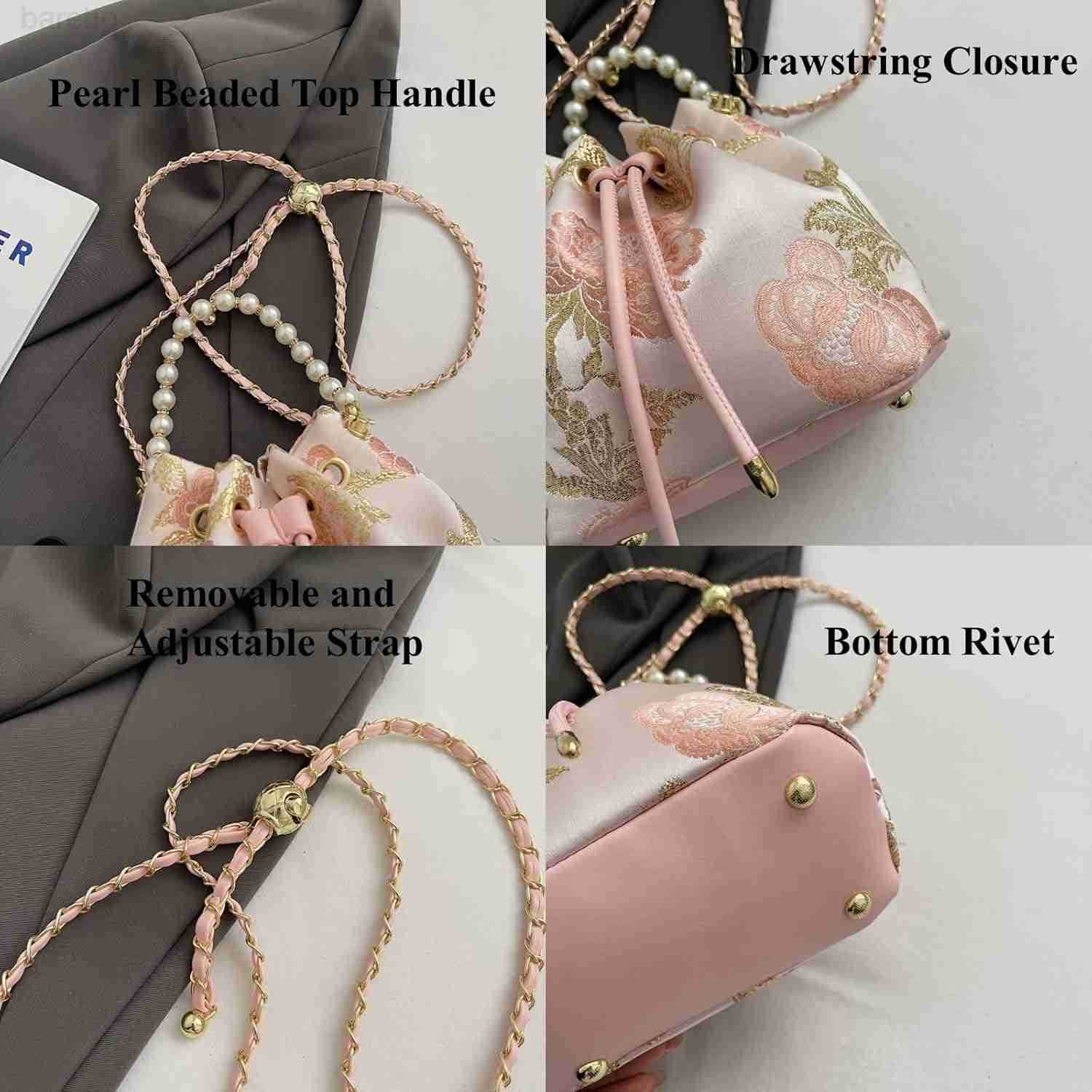 Bucket Bag for Women Small Pearl Drawstring Handbags Hobo Purse Z251017