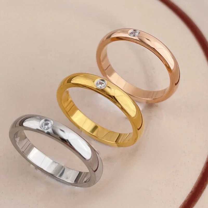 High End PVD Sweet Romantic White Zircon Ring Stainless Steel Ring For Couple Wedding Engagement jewelryW251017