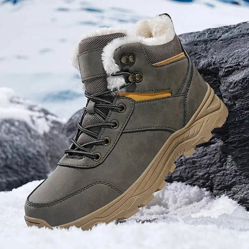 Mens Snow Boots for Men Casual Winter Shoes Platform Nonslip Warm Fur Ankle Boots Plush Combat Outdoor Hiking Motorcycle Boots 251013