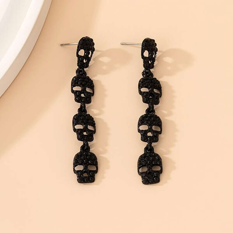 New Halloween Skull Head Dark Punk Style Earrings Fashion Exaggerated Trendy Alloy Ear Jewelry