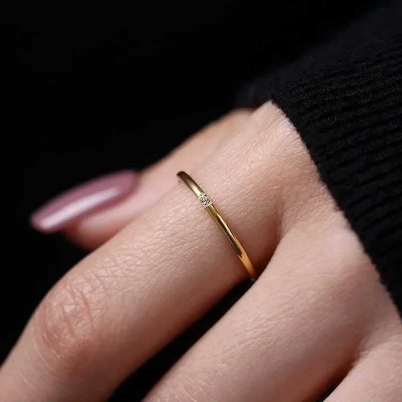 1mm Thin Stainless Steel CZ Inlay Stackable Ring Wedding Band for Women Girl Size 310W251017