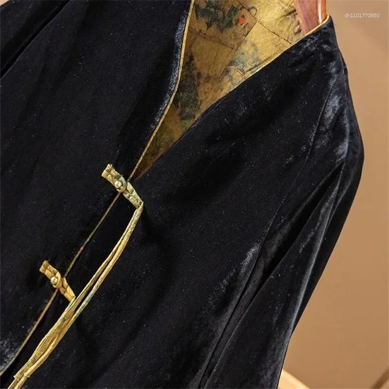 Women's Jackets 2025 Chinese Style Silk Velvet Jacket Women Thin Retro Printed Coat High-end Buckle Button Outwear Winter Clothes