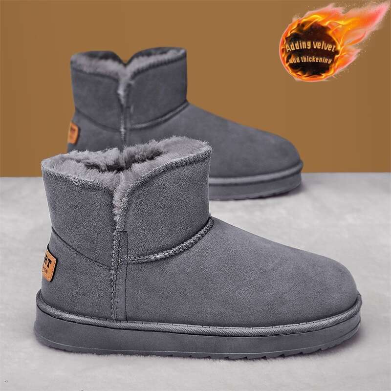 Men's Women's Warm Slip-Resistant Thick-Soled Snow Heavy-Duty Rubber Sole, Round Toe Short Ankle Boots With Faux Cover Upper, All-Terrain Tr