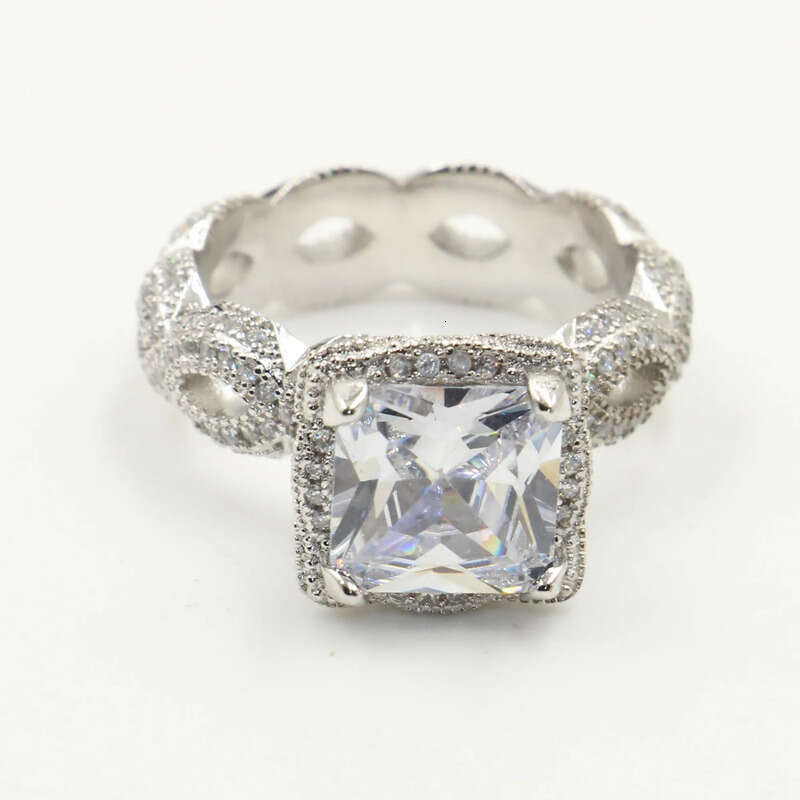 Size 5-10 Vintage Fashion Jewelry Sterling Sier Princess Cut White Topaz CZ Dia Women Wedding Band Ring For Lover Gift