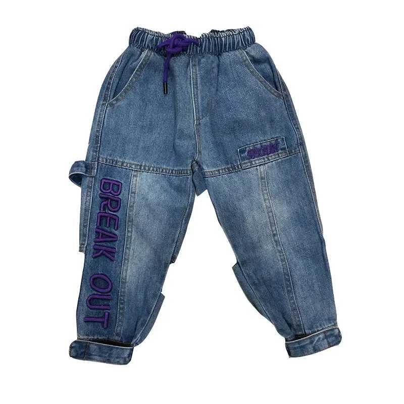 4 5 6 7 8 9 10 11 12 Years Childrens Clothing Hip hop Boys jeans Cowboy Kids Boys Jeans Blue Letter Embroidery Warm Denim pantsT251017
