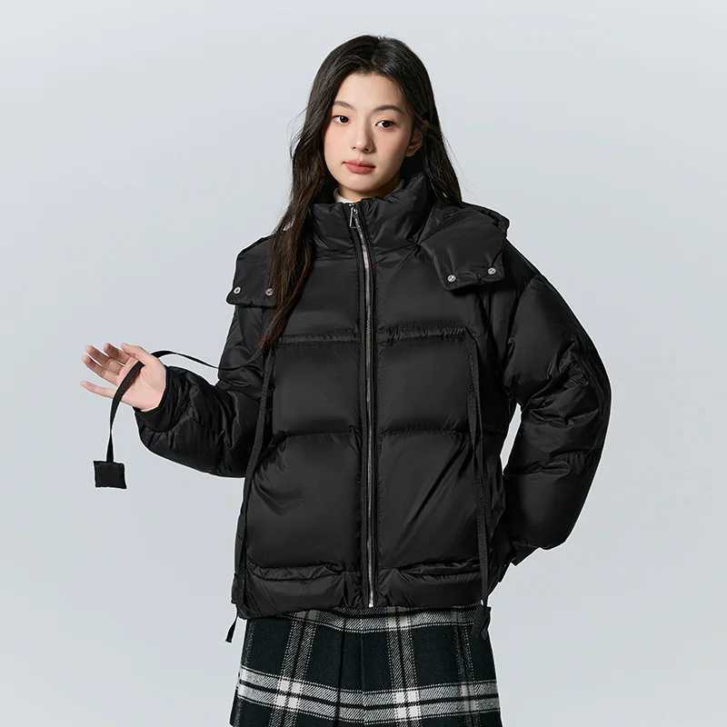 Semir Down Jacket Women Design Raglan Sleeves Loose 2023 Winter New Texture Plaid Hooded Thick Down Jacket W251016