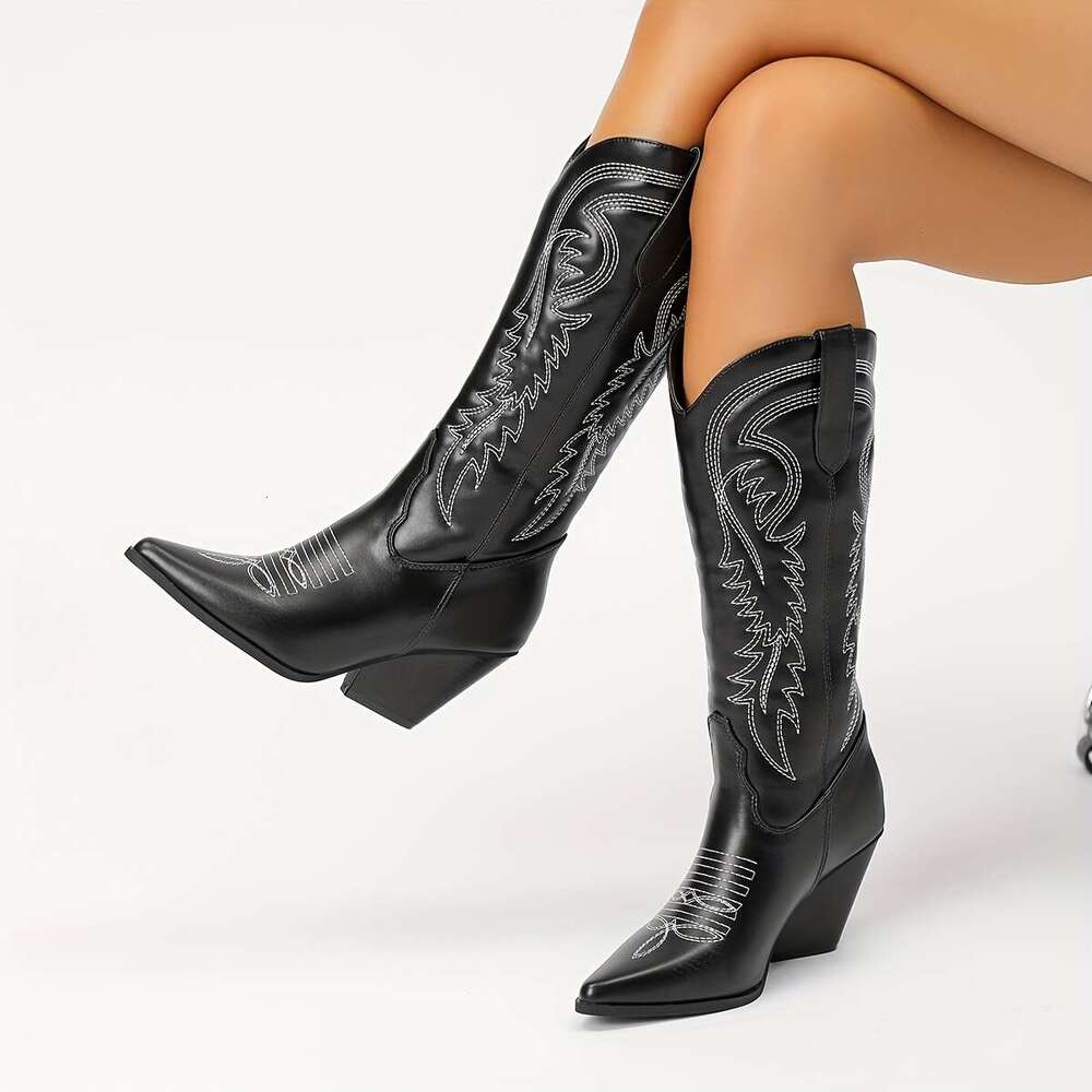 Women's White/Pink/Black Cowgirl With Wide Toe White Fringe-Like Patterns Pointed Toe, Round Heel Cone, All-Season Faux Furs-Like-Look-Like Net N