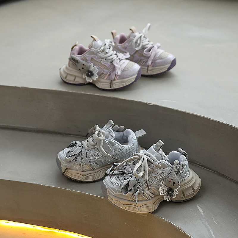 Cute Fashion Girls Sports Shoes Mesh Breathable Children School Chunky Sneakers Running Versatile Kids Causal Basketball ShoesT251017