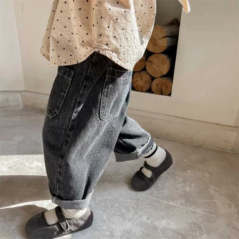 Childrens Loose Denim Pants 2024 Autumn Korean Baby Boys Haren Pants Girls Casual Jeans Kids ClothesT251017