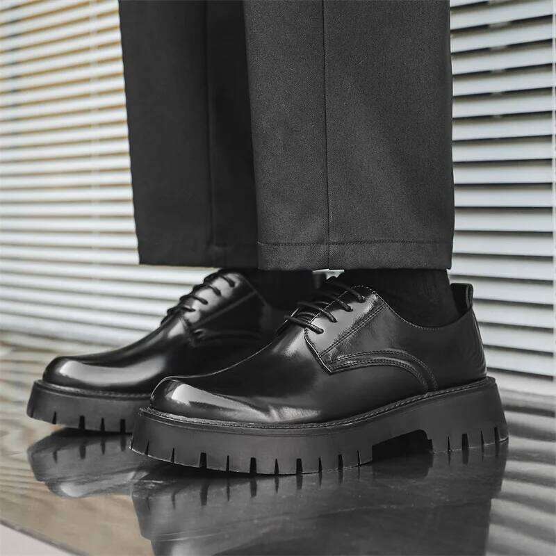 Men's Business Derby Trendy Mens Lace-up Thick Sole Heightened Shoe Men Leather Casual Shoes