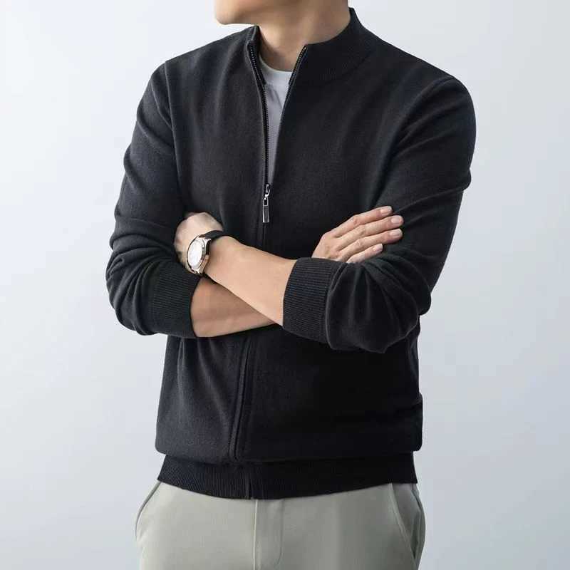 Animal Game Mens Zipper Cardigan Sweater Slim Fit Sweaters Stand Knitwear Jumper Warm Cold Blouse Zip Long Sweatcoats J251017