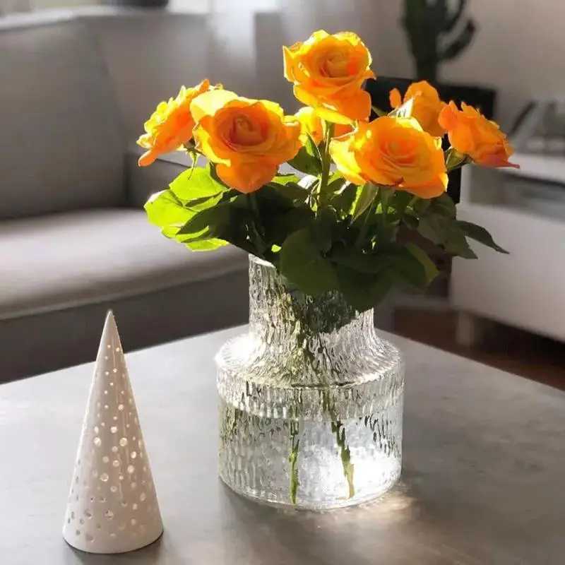 Glass Vase Glacier Texture Flower Vase Transparent Hydroponic Vase Living Room Decoration Terrarium Creative Home Decor C251017