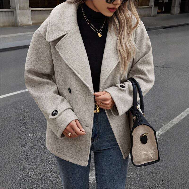 Autumn Winter New Style Women's Street Fashion Casual Jacket With Suit Collar Woolen Coat B5