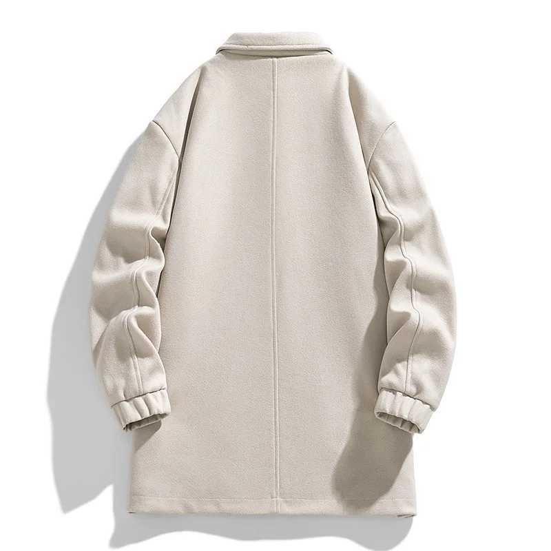 Hong Kong Style MidLength Woolen Coat Jacket for Men with Loose Fit Windproof Collar Side Seam Pockets and HighGrade Feeling J251017