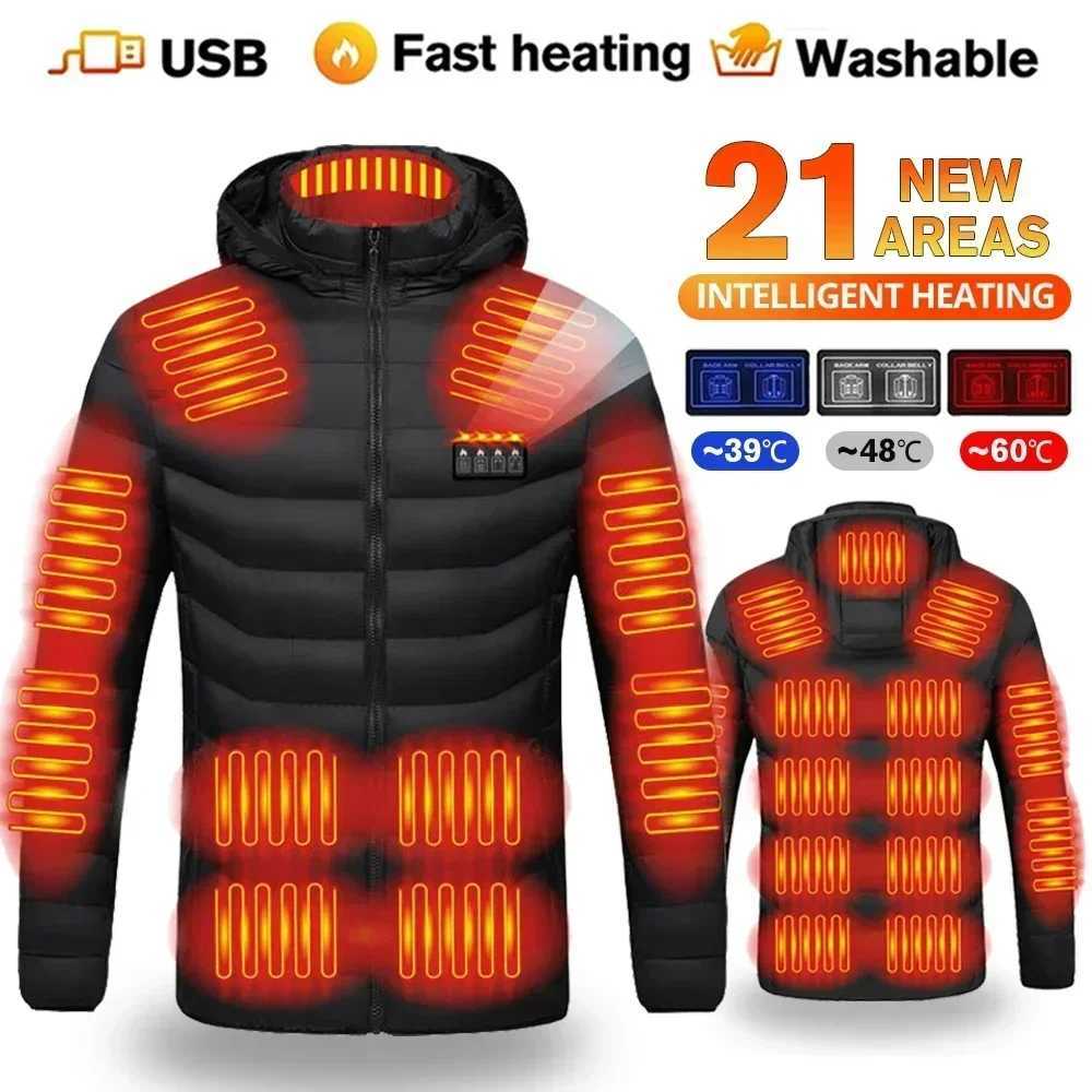 USB Heating Jackets Men Winter Warm Heated Parkas 21 Zones Electric Heated Jackets Waterproof Warm Jacket Coat Plus Size 7XL H251017