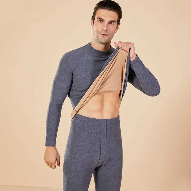 Mens Winter Set Halfhigh Collar First Layer 2 Pieces Tops Pants Fleece Warm Elastic Thermal Thick Underwear Set H251017