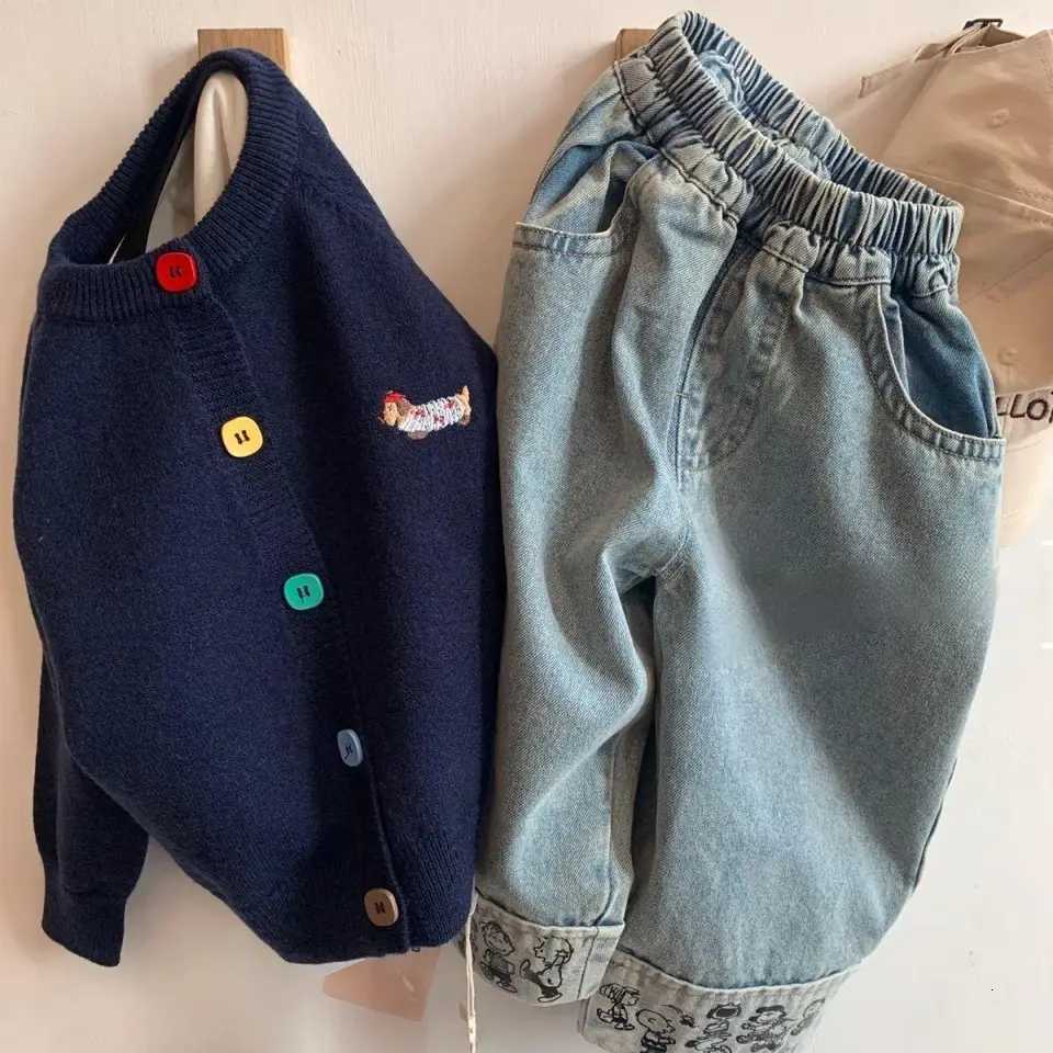 Spring Autumn Baby Boy Wide Jeans Korean Casual Cartoon Outwear Children Boy Denim Pants Loose Elastic Waist Kid Boys TrousersT251017