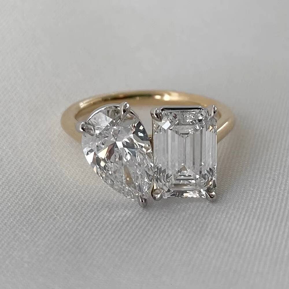 Fine Bijoux Bague Emerald Cut Moissanite Diamond Woman Engagement 925 Silver 18K Gold Rings Custom Jewellery Manufacturer