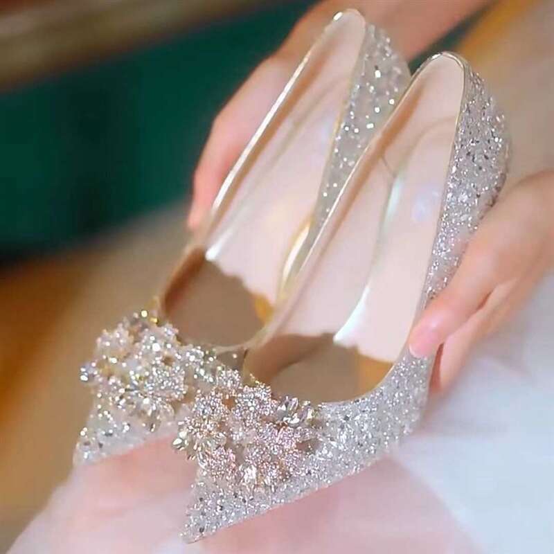 P7 French Sequined Crystal Dia Engagement Wedding Dress Xiuhe Bridesmaid Bride Shoes Banquet Not Tired Feet High Heels