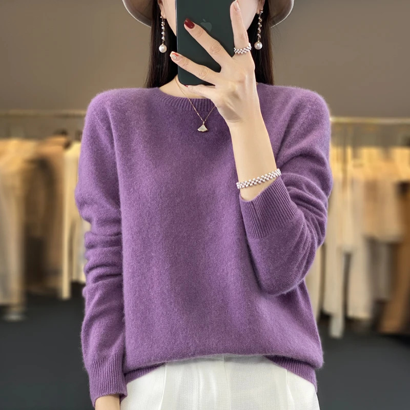 Fashion 100 Merino Wool Sweater Cashmere Pullover ONeck Long Sleeve Women Knitwear Autumn Winter Clothing Y2K Tops O Ling 251013