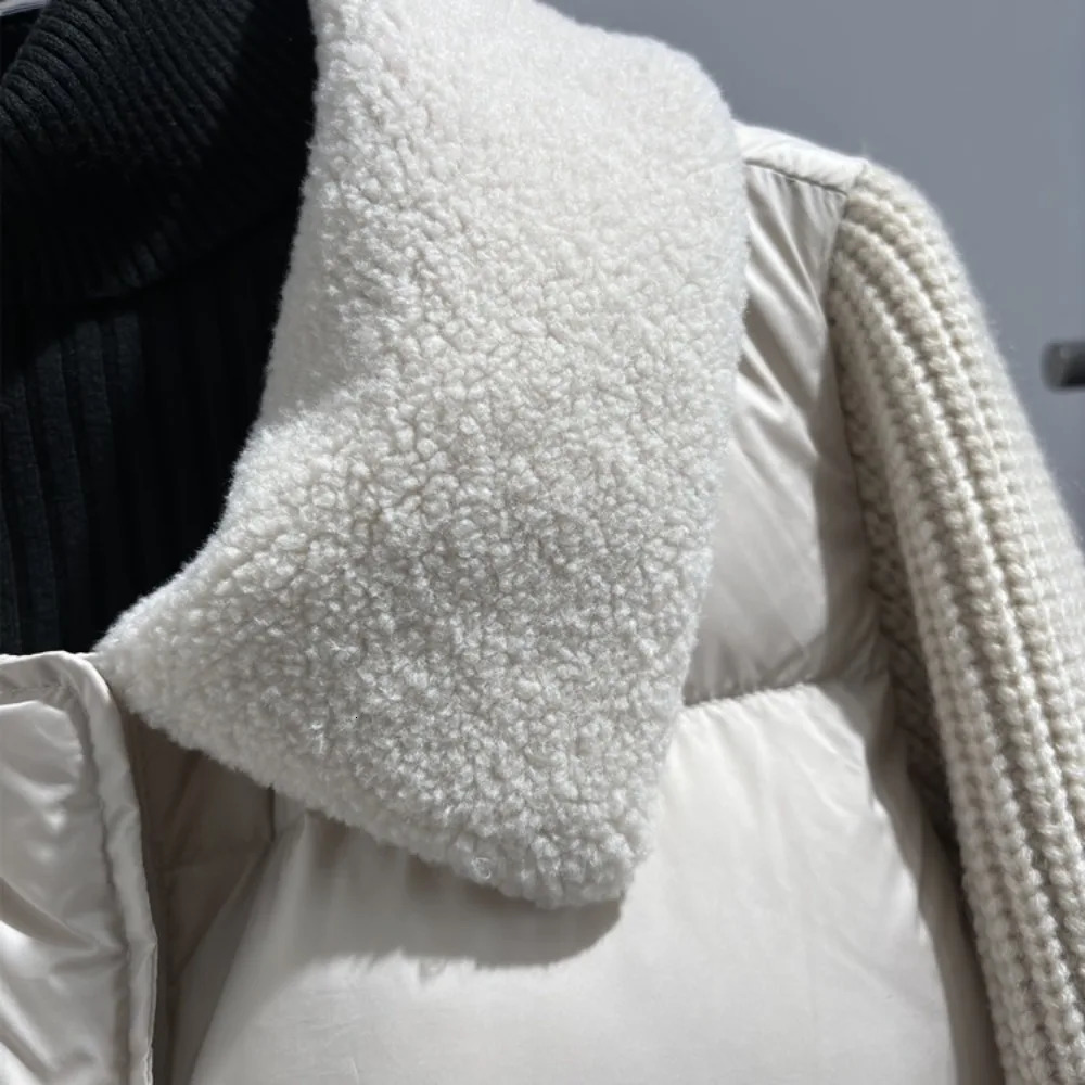 Autumn Winter Clothing Women Fashion Warm Thick White Duck Down Coat Female Knitted Long Slevee Puffer Jacket Lady Parkas 251014