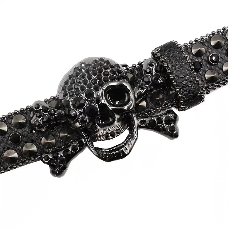 Punk Skull Diamond Belts Buckle Hip Hop Jeans Decorative Pu Rhinestone Acrylic Crystal Belt Men Women Y2k Alloy Solid Pin Buckle 251010
