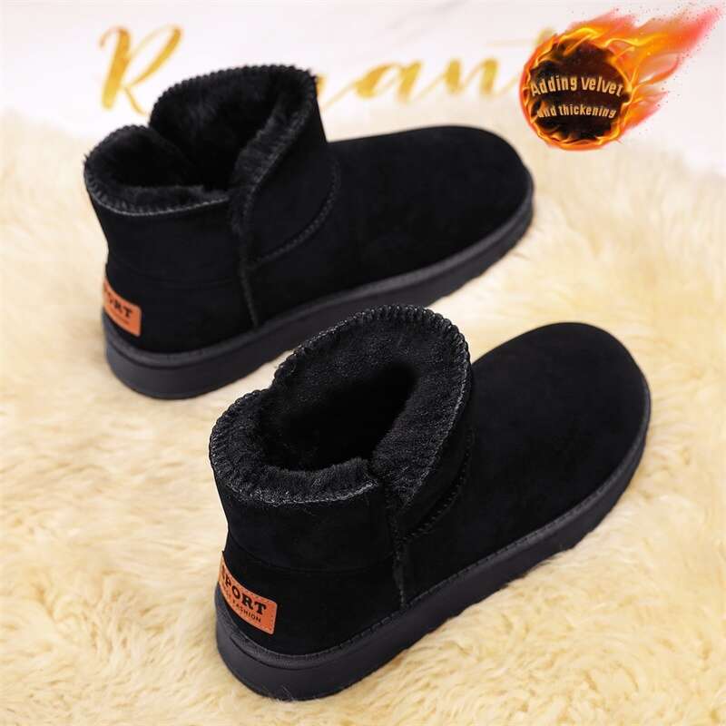 Men's Women's Warm Slip-Resistant Thick-Soled Snow Heavy-Duty Rubber Sole, Round Toe Short Ankle Boots With Faux Cover Upper, All-Terrain Tr