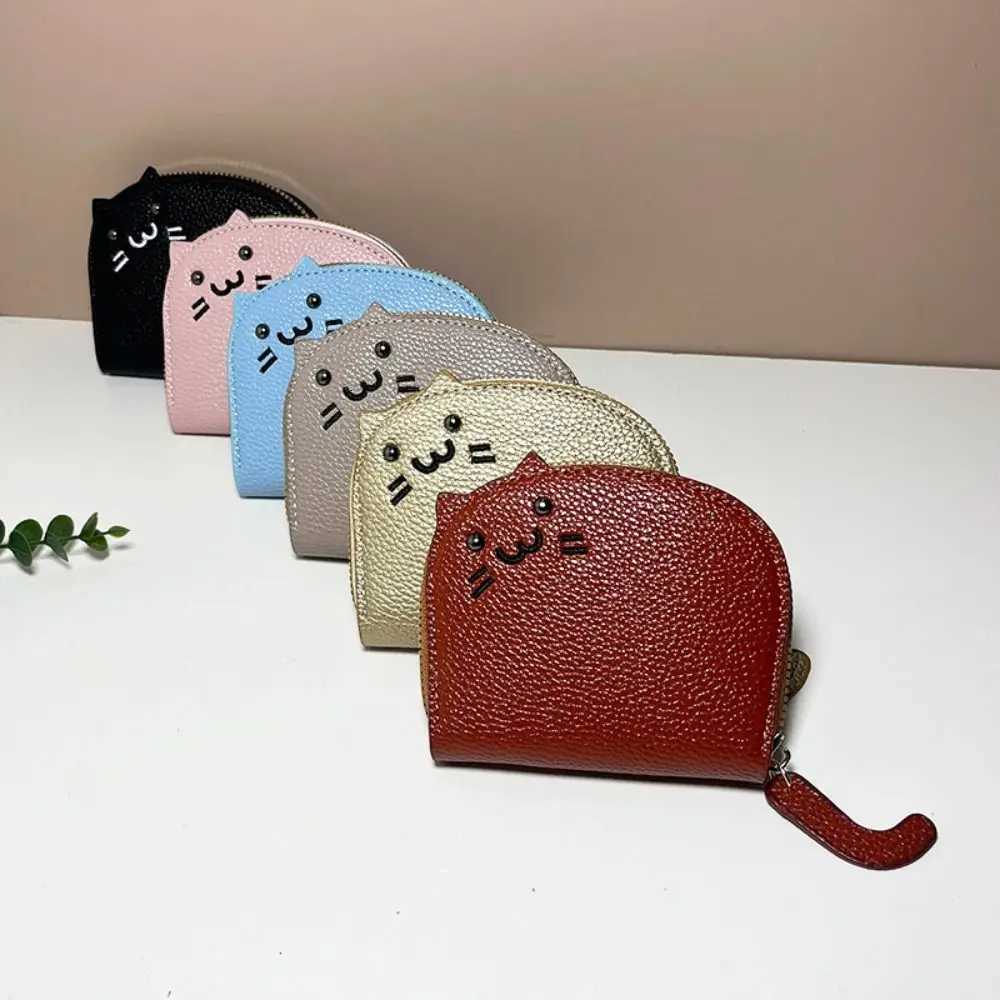 Cartoon Cat Mini Card Wallet Women PU Leather Card Holder Ultrathin Cute Zipper Wallet Fashion Simple Small Coin PurseW251017