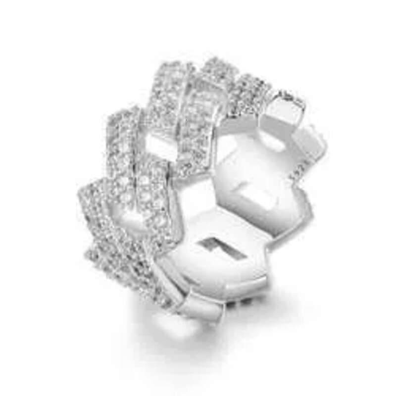 Fine Iced Out Hip Hop Cuban k Ring Gold Plated Sterg Sier Vvs Moissanite Dia Finger Band for Men