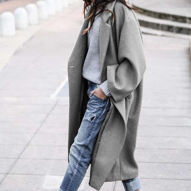 New Women's Coat Fashion Solid Color Long Elegant Warm Woolen Jacket For Women B5