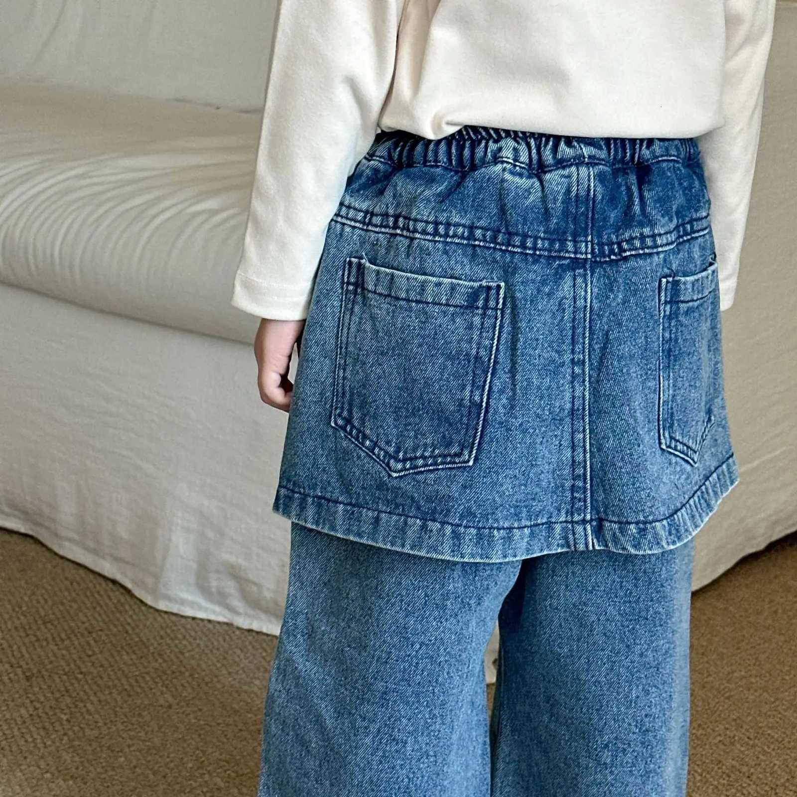 Trousers 2025 Autumn and Winter New Childrens Clothing Korean Style Boys and Girls Fashion Grab Fleeces Fake Two Wide Leg JeansT251017