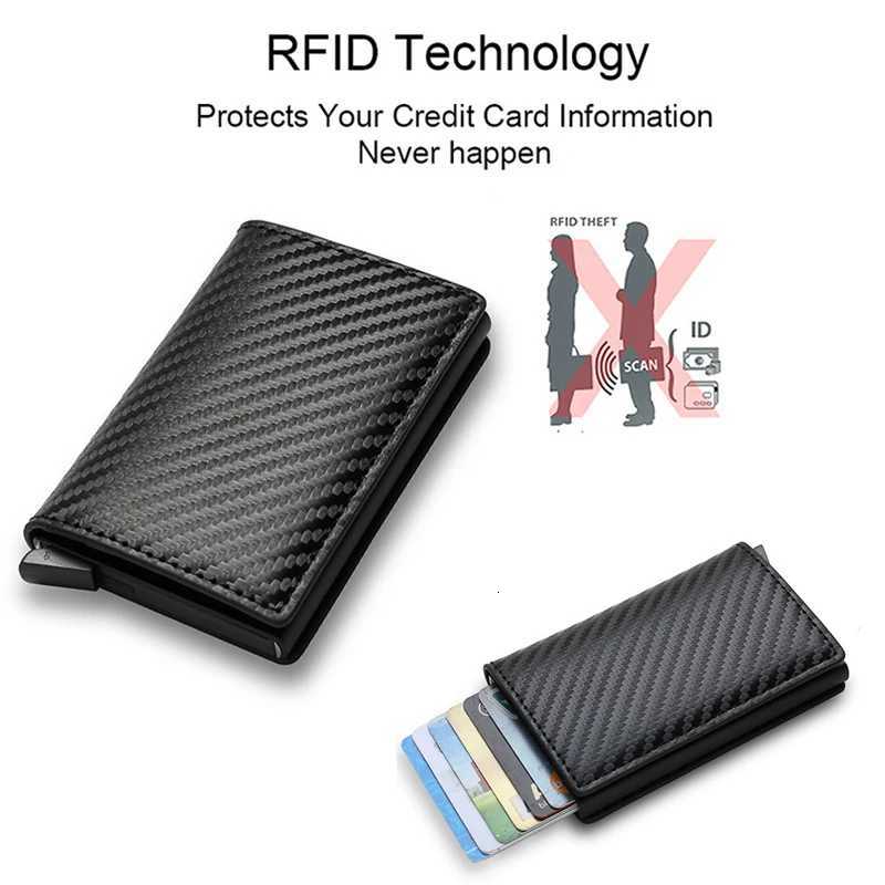 Anti Rfid Carbon Fiber ID Credit Card Holder Men Wallets Mini Automatic Pop up Bank Cardholder Case Minimalist Vallet ChoiceW251017