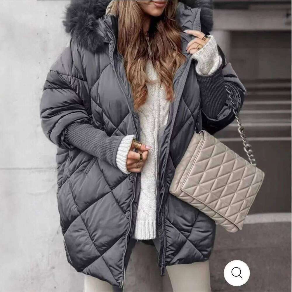 2025 Autumn and Winter Temperament Hooded Zipper Commuter Wind Women's Coat Cotton-padded Jacket Down Cotton Coat
