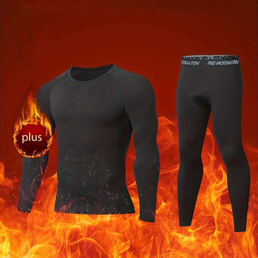 Winter Thermal Underwear Set For Men Keep Warm Long Johns Base Layer Sports Fitness Leggings Tight Undershirts Fleece Pajamas H251017