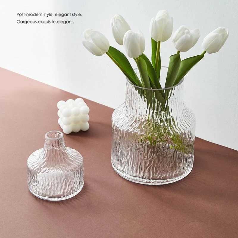 Glass Vase Glacier Texture Flower Vase Transparent Hydroponic Vase Living Room Decoration Terrarium Creative Home Decor C251017