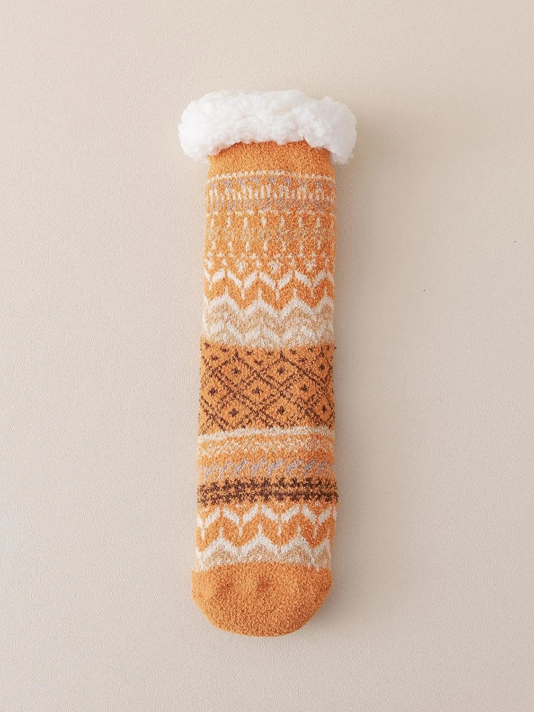 Lamb Wool Floor Socks Autumn and Winter Fleece Thickened Warm Nonslip Silicone Home Socks Ethnic Style Tube Socks 251017