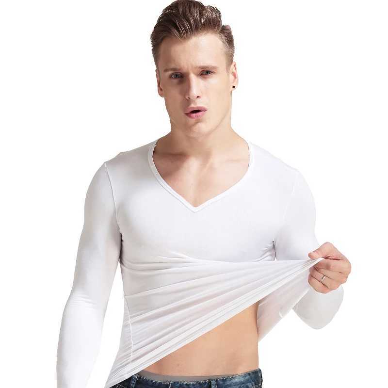 Mens Thermal Underwear Modal Vneck Round Neck Thin Autumn Slim Long Sleeve Base Shirt Autumn Mens Top H251017