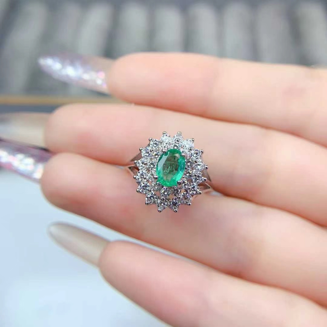 Luxury emerald wedding ring natural emerald ring with certificate solid 925 silver jewelry birthday gift for women