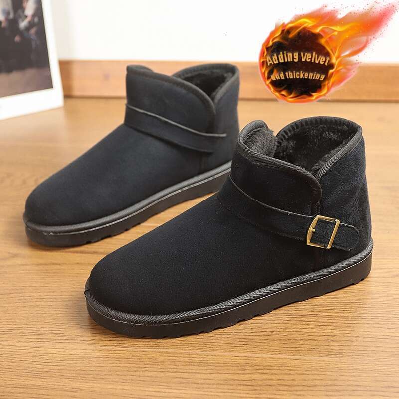 Men's Women's Slip-On With Thick Rubber Sole & Fabric - Casual Short Booties For Ice, Slush, Snowy Terrain, Thermal Women Snow, Black Tall L