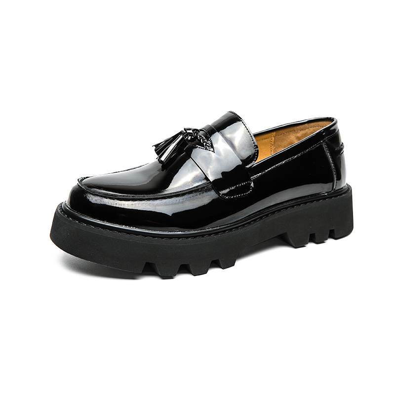 3603- Men's Retro Hooded Men's Business Dress Blok Leather Shoes Summer New Thick soled loafers