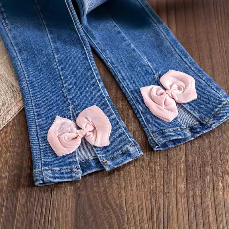 LYYChildrens Clothing Girls Autumn Clothes New Fashionable Bow Jeans BellBottom Pants Baby Girl AllMatching Slim Fit PantsT251017