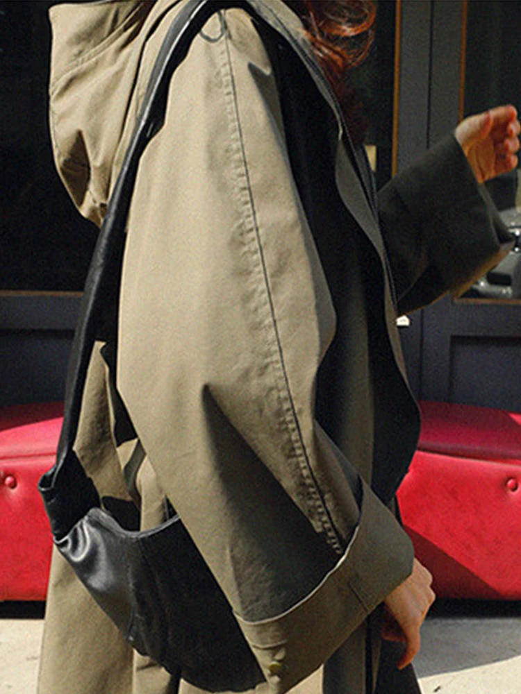 LautaroOversized Waterproof Windbreaker for Women Hooded Zip Up Raincoat Casual Loose Bf Varsity Long Green Spring 251013