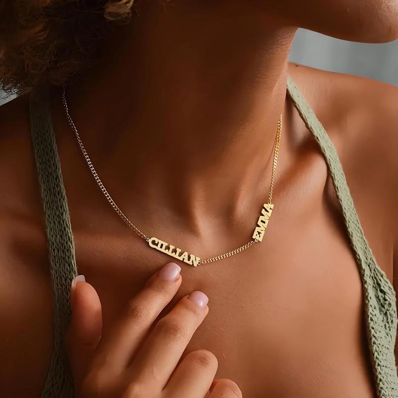 Pendant Necklaces Personalized 18K Gold - Plated Multi Name Necklace For Women Custom 2 3 Names Bohemian Style Ideal Gift Mother's Day