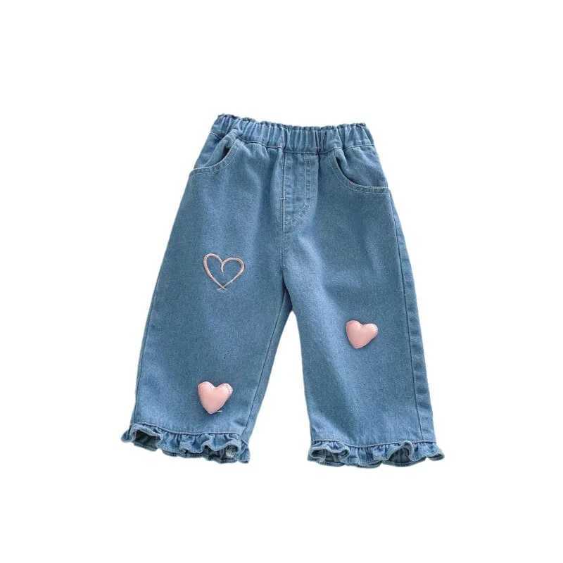 Kids Girls Jeans 2025 New Spring Autumn Childrens Korean Style Love Heart Denim Pants Trendy Baby Casual Trouser B5057T251017