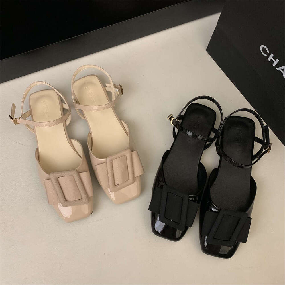 High-End Women's Designer Shoe 2025 New Nude Pink Chunky Heel Shallow Mouth Hollow Closed-Toe Sandals Party & Daily Wear